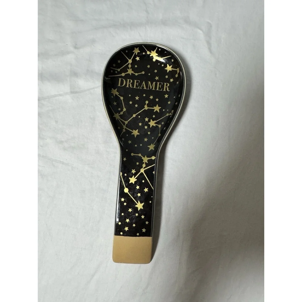 Spectrum Ceramic 10in Dreamer Spoon Rest Astrological Black Gold Kitchen Stars